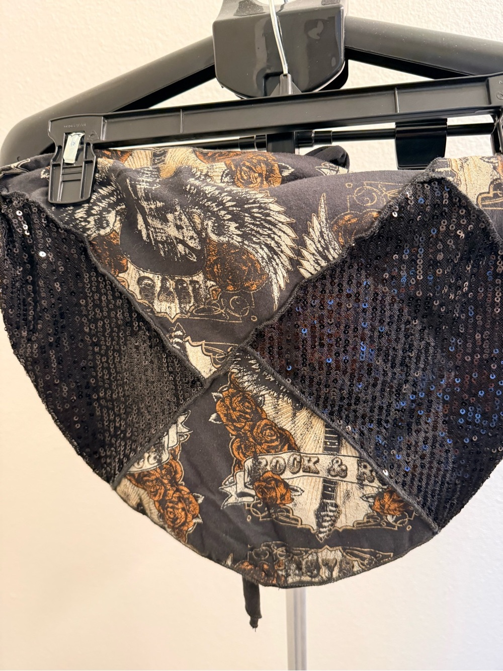 Women’s Black Sequin & Graphic Patchwork Crop Top